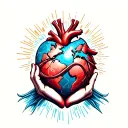 human heart made infinity symbol hand holding the earth tattoo design idea