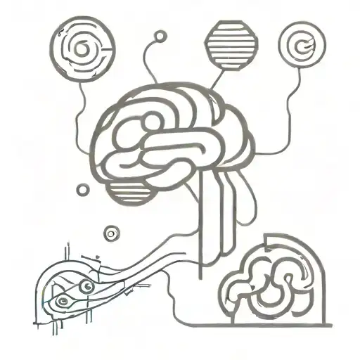 A sketch style tattoo of an ADHD brain pattern, with elements of padel, pasta, piano, and Egyptian motifs intertwined t tattoo design idea