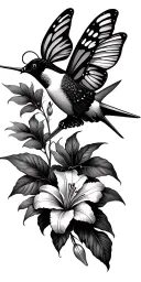 haircutting scissors, hummingbird, butterfly lily tattoo design idea