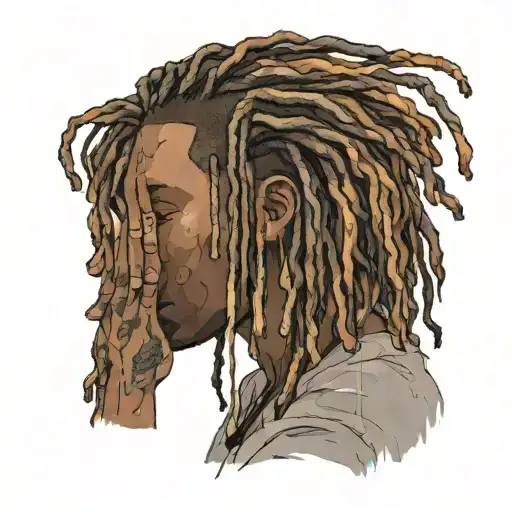 emo,depression,darkness,lonely,suicidal,sad,dark skinned male,dyed short dreads fully hiding face,teens,no tattoos,skinn tattoo design idea