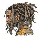 emo,depression,darkness,lonely,suicidal,sad,dark skinned male,dyed short dreads fully hiding face,teens,no tattoos,skinn tattoo design idea