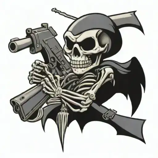 looney tunes style skeleton holding ak47 tattoo design idea