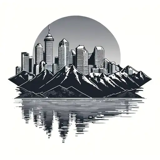 vancouver skyline with mountains in a geometric style tattoo design idea