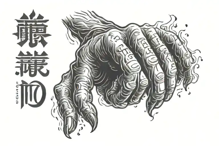 the fire is dark on the knuckles and brightens towards the wrist in which the phrases "no" burn, on the phalanges of the fingers the inscription "fear" tattoo design idea