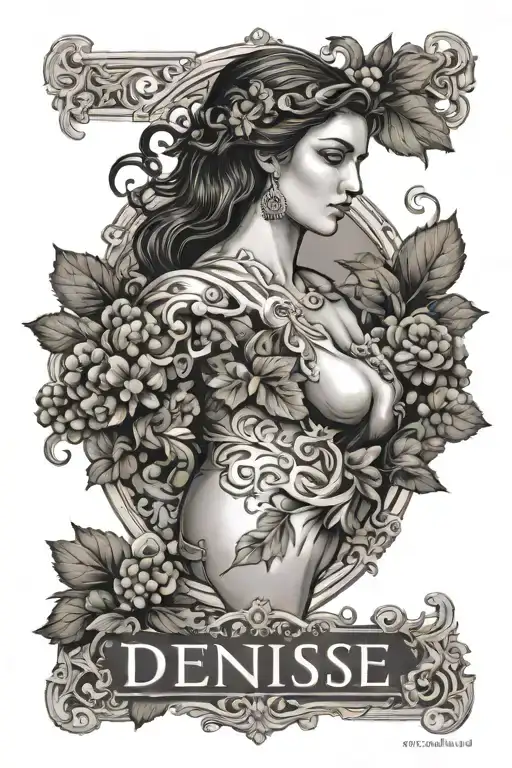 The name Denise, a female name of French origin that means "to be devoted to Bacchus" or "follower of Dionysius". It com tattoo design idea