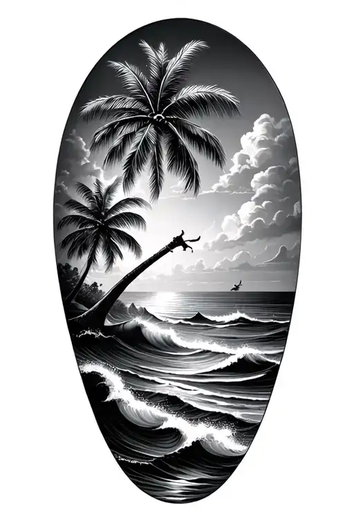 palm trees ocean waves tattoo design idea