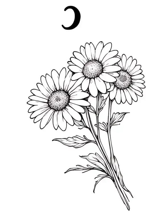 daisy and chrysanthemum bouquet with semi colon on stem tattoo design idea