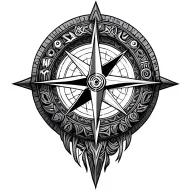 Create a line work Viking compass using symbols for protection, wisdom, and knowledge from both the Aztec and Viking  tattoo design idea