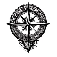 Create a line work Viking compass using symbols for protection, wisdom, and knowledge from both the Aztec and Viking  tattoo design idea
