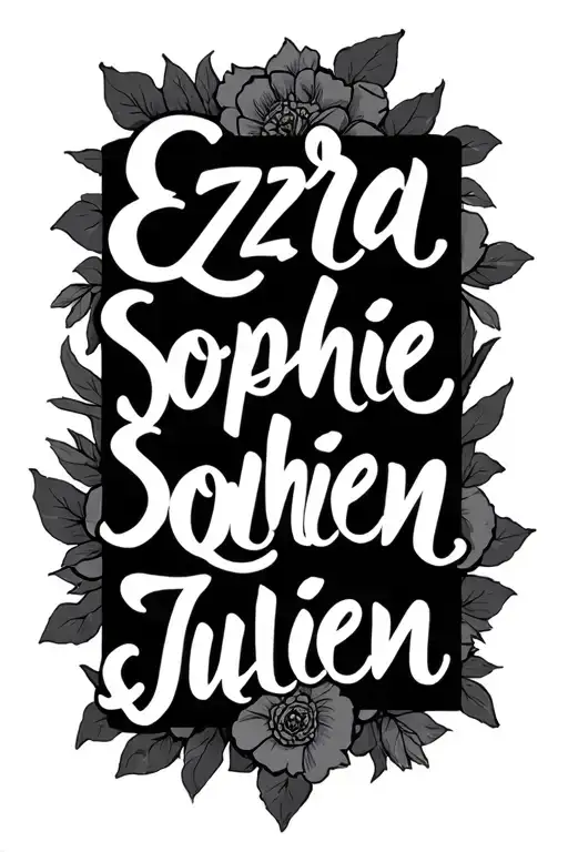 "Ezra, Sophie, Julien" name tattoo tattoo design idea