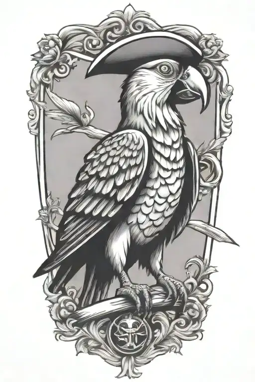 long  body sailor Jerry style parrot with pirate hat  tattoo design idea