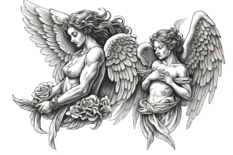 B wit cloud N angel wings holding tattoo design idea