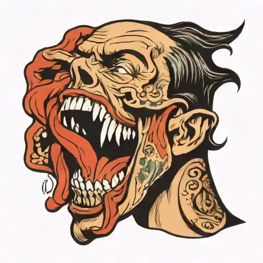 mans jaw open mouth hands holding tattoo design idea