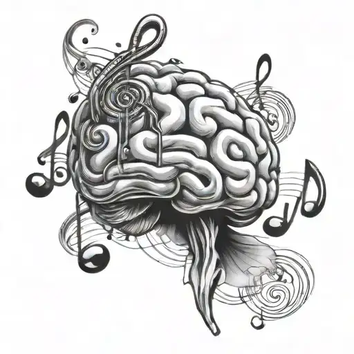 brain with music notes tattoo design idea