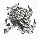 brain with music notes tattoo design idea