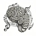 brain with music notes tattoo design idea