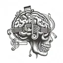 brain with music notes tattoo design idea
