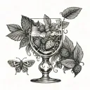 Strawberry wine glass filled with moths flying tattoo design idea