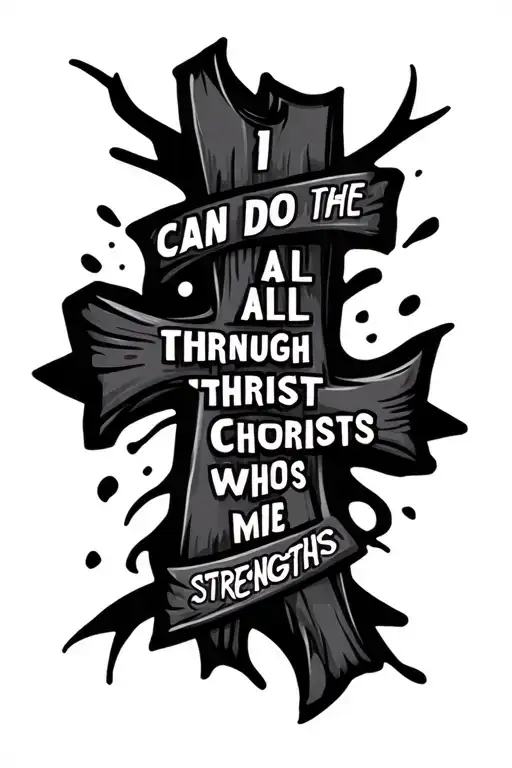 cross with the words “I can do all things through Christ who strengths me” inside it  tattoo design idea