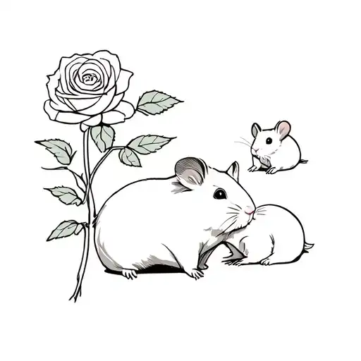 a guinea pig with two hamsters and a rose  tattoo design idea