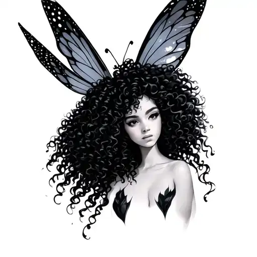black fairy with afro tattoo design idea