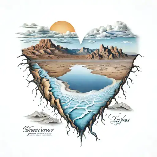 A heart within a 14 number and Uyuni Salar landscape tattoo design idea