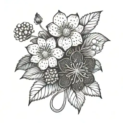 wild strawberry flowers and leaves intertwined tattoo design idea