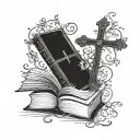 book and cross with vine thin long tattoo design idea