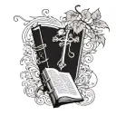 book and cross with vine thin long tattoo design idea