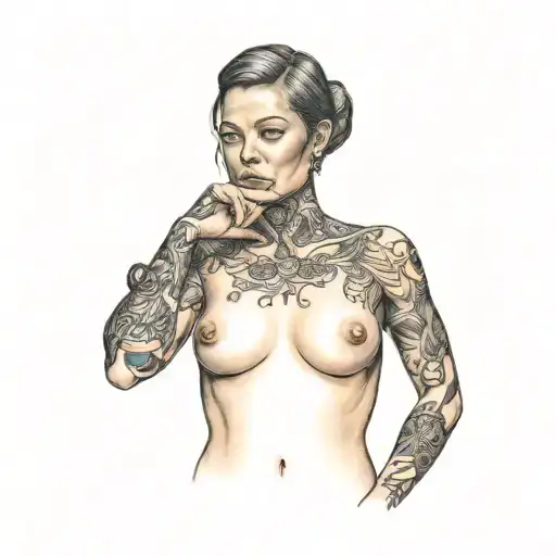 petite,nude,sexy,full body,female,worrior,anatomically correct,realism tattoo design idea