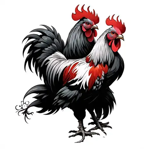 two Chinese Rooster fighting stance tattoo design idea