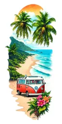 vw camper beach landscape inspired tattoo design idea