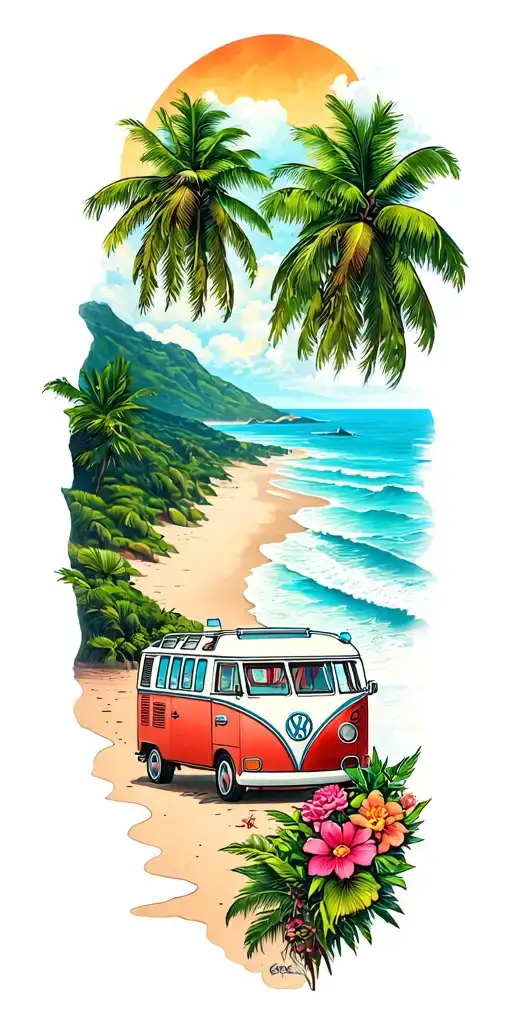 vw camper beach landscape inspired tattoo design idea