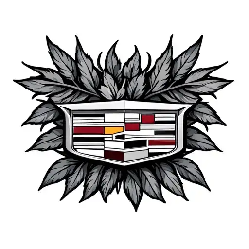 Cadillac emblem wit Cesar leaves tattoo design idea