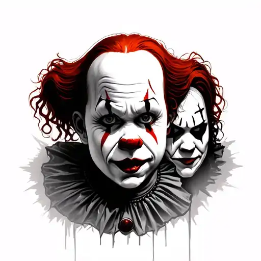 Create an outline sketch of horror movie character faces. Use the characters: pennywise, chucky, Jason and ghostface tattoo design idea