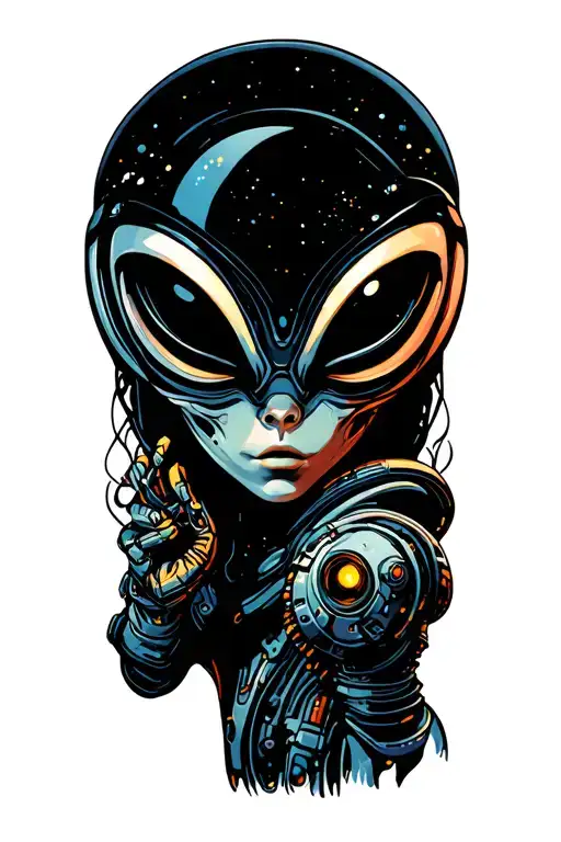 alien androgynous in space tattoo design idea