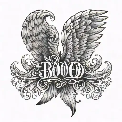 boo fonts angel wings tattoo design idea