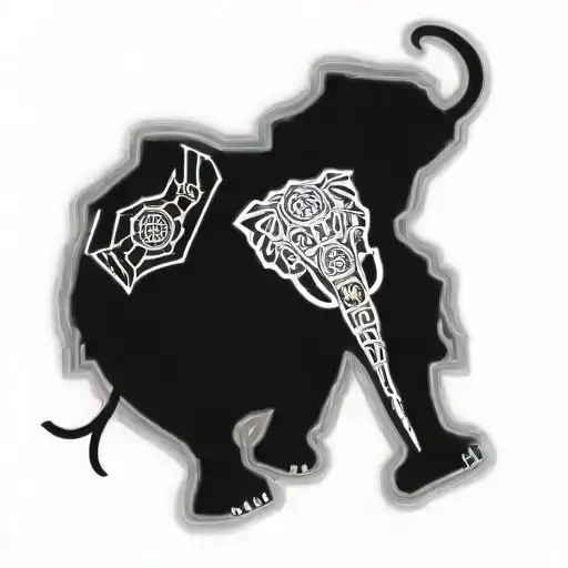 HD background, black and white tones, sinister elephant tattoo, realistic style, 4:9 format tattoo design idea