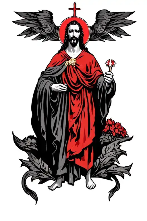Saint Jude Thaddeus with a red tattoo design idea