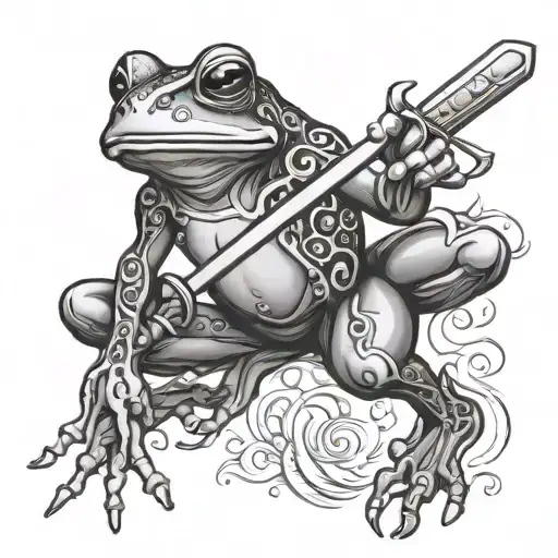 Victorian frog sword fighting stance tattoo design idea