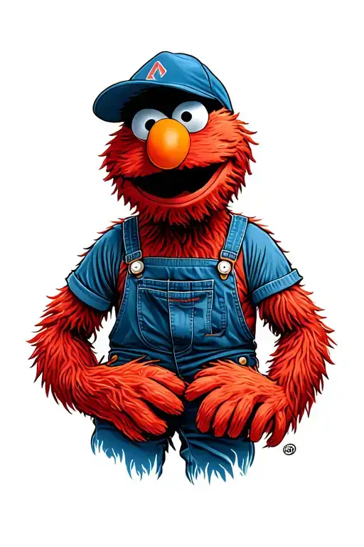 realistic Elmo wearing overalls tattoo design idea
