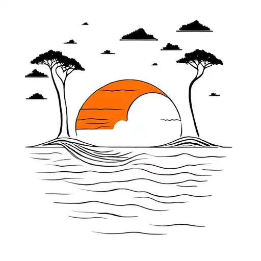 pamtrees sunset and a wave tattoo design idea