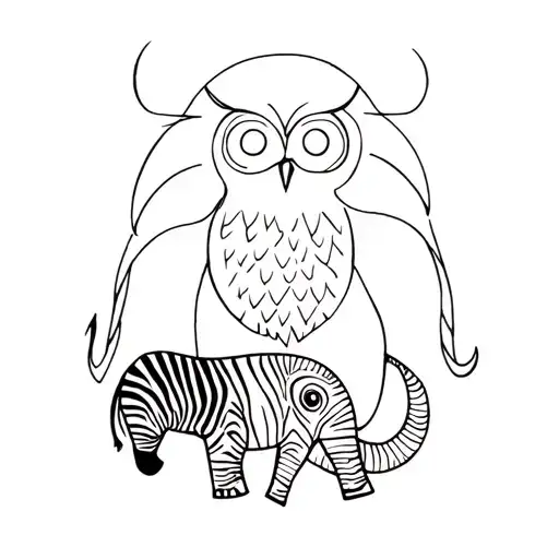 owl elephant and zebra tattoo design idea