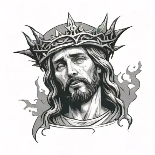 jesus with thorn crown sweating bleeding lifelike tattoo design idea