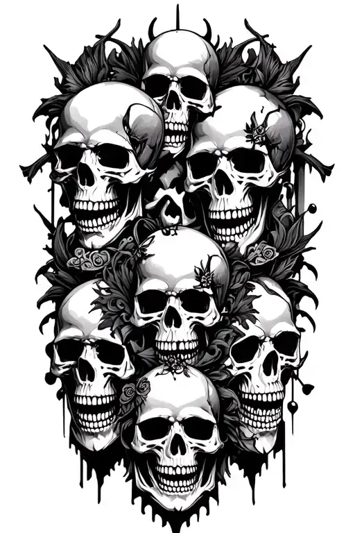 multiple skulls black inc tattoo design idea