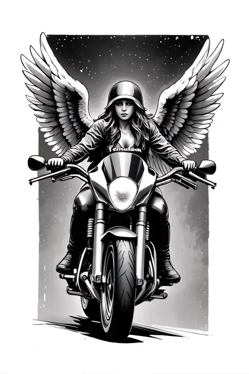 angel on a kawasaki motorcylce bars with wings spread tattoo design idea