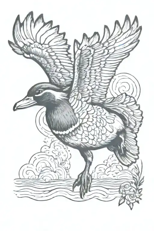 mallard duck flying tattoo design idea
