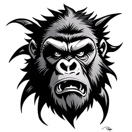 tribal angry gorilla face tattoo design idea