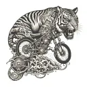 An intricate design combining a tiger, aircraft, guitar, mountain, and bike elements tattoo design idea