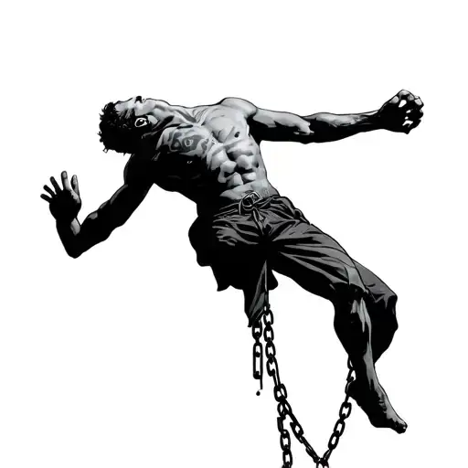falling man with chains tattoo design idea
